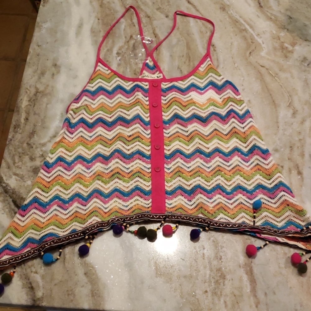 NWT Pink Lily Boutique Thrill Pom Pom Tank, Sz M